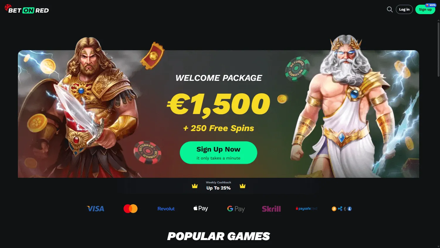 Betonred Casino desktop home screen