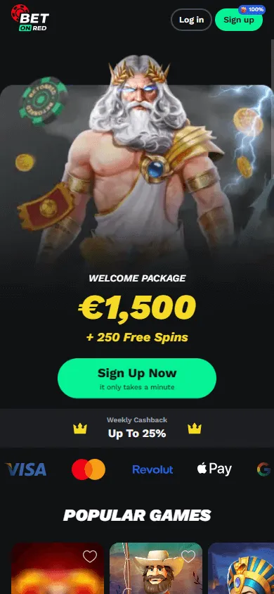 Betonred Casino mobile home screen